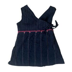 Fabindia Women's Black Cotton Sleeveless Wrap Top, Size L, Made In India